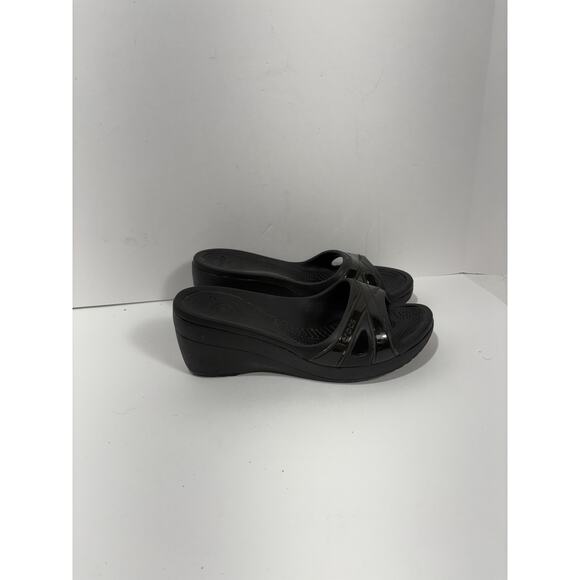 Crocs Women's Wedge Size: 10 Slip‎ On Sandals Mules Black Comfort - Picture 7 of 9